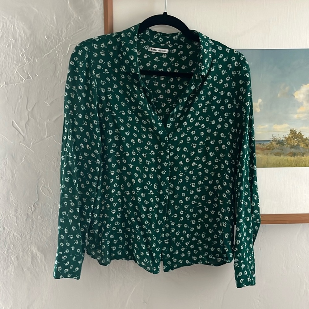 Reformation silk long sleeve blouse